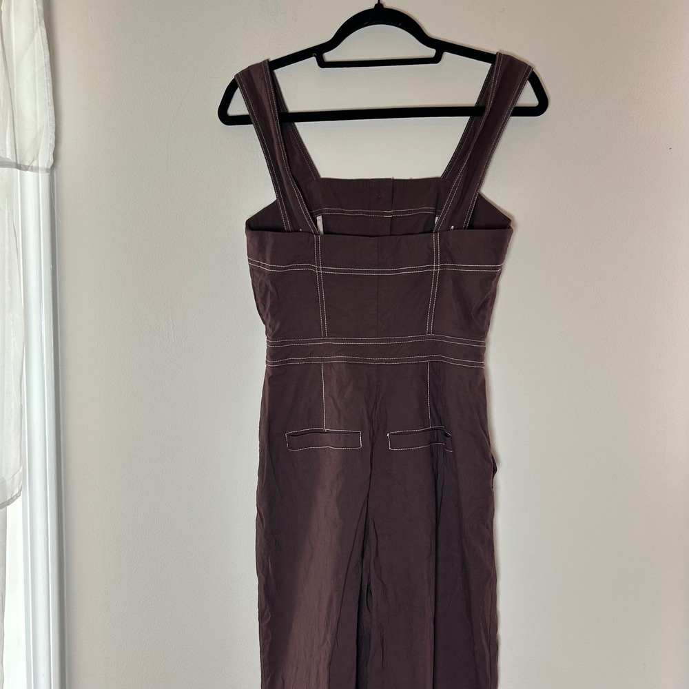 Maeve Anthropologie Colette Jumpsuit Brown Contrast Stitch Wide Leg Button ‎ 4 - Picture 6 of 9